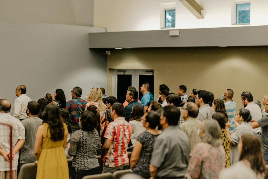 A diverse crowd of community members