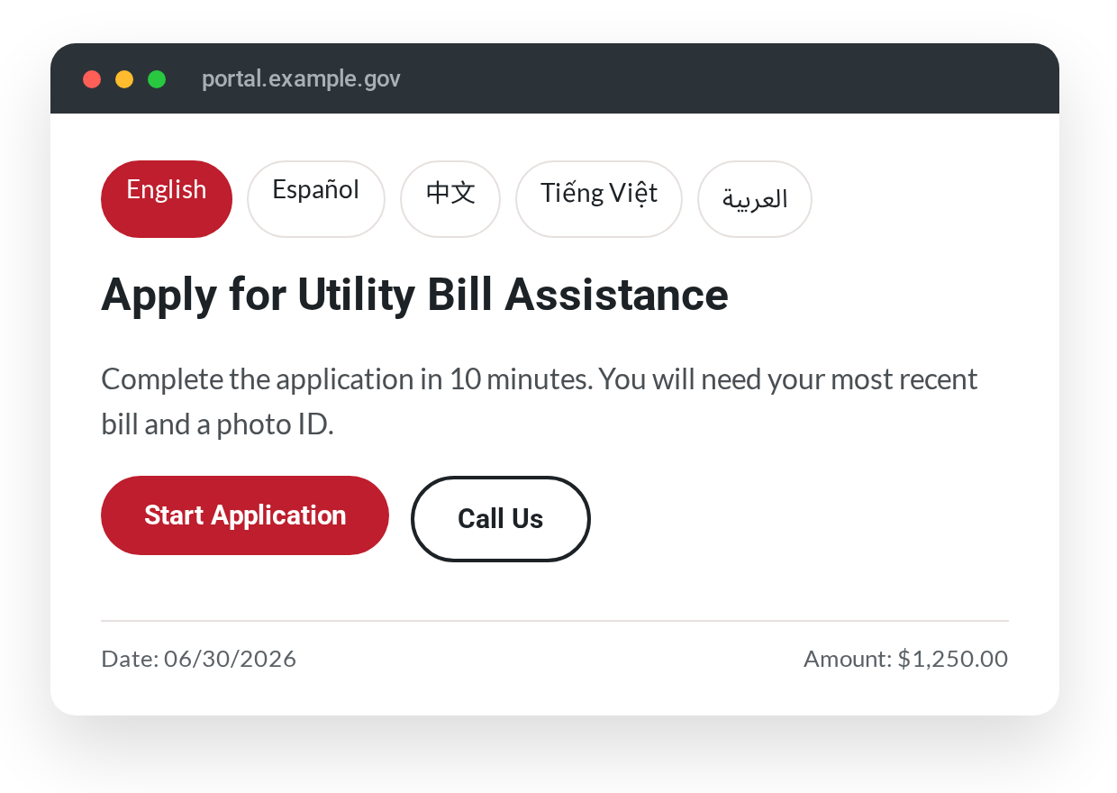 A government portal page in English