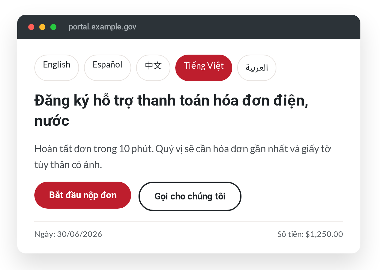 The same portal page localized into Vietnamese