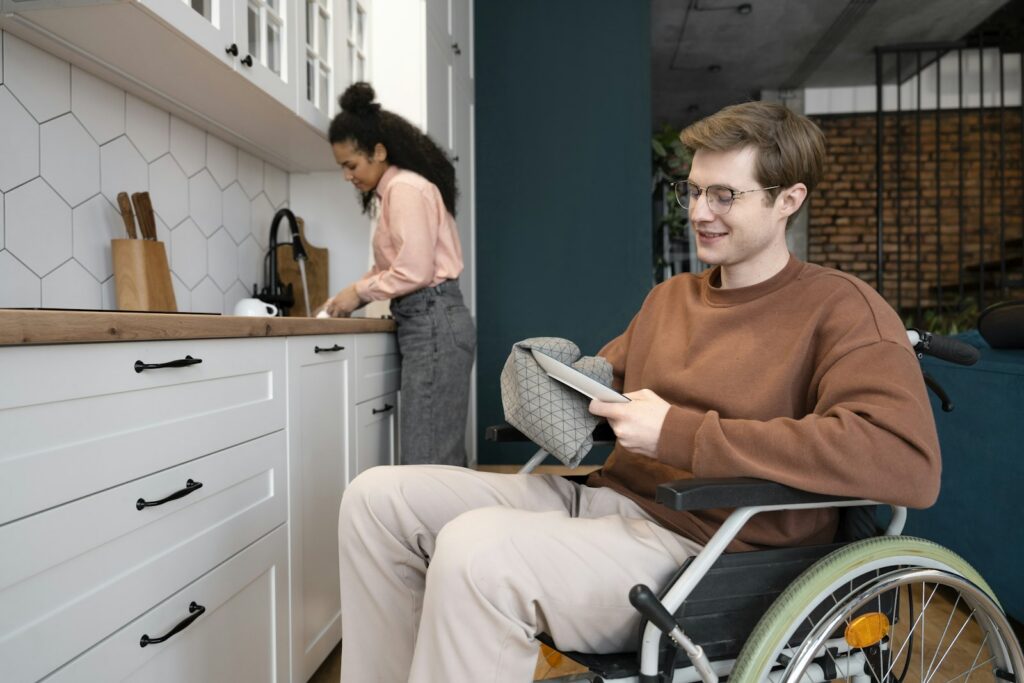 A person using a wheelchair at home